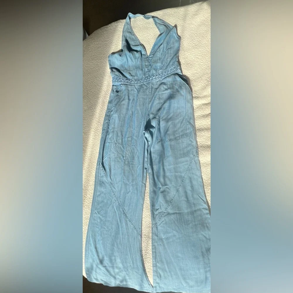 Women’s Guess Wide Leg Denim Halter Jumpsuit - Picture 16 of 16